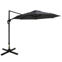 Outsunny 10ft Offset Patio Umbrella with Base, Hanging Aluminum and Steel Cantilever Umbrella with 360° Rotation, Easy Tilt, 8 Ribs, Crank, Cross Base for Poolside, Garden, Gray(m-1)