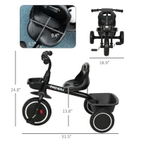Qaba Tricycle for Toddlers Age 2-5 with Adjustable Seat, Storage Baskets, Black(m-3)