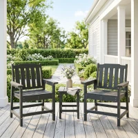 Outsunny 2 Piece All-Weather Patio Chairs, HDPE Patio Dining Chair Set, Heavy Duty Wood-Like Outdoor Furniture, Gray(m-9)