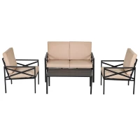 Outsunny 4-Piece Patio Furniture Set Garden Conversation Set with Soft Washable Cushions & Strong Steel Frame, Beige(m-14)