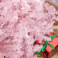 HOMCOM 6 FT Tall PreLit Artificial Christmas Tree with Realistic Branches, 250 Warm White LED Lights and 1000 Tips, Pink(m-9)