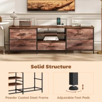 HOMCOM TV Stand for TVs up to 70 Inch, Industrial TV Console with Charging Station, 5 Drawers and Open Shelves, Rustic Brown(m-6)