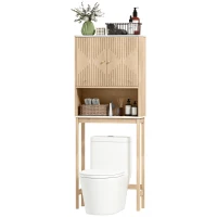 HOMCOM Over The Toilet Storage Shelf with Adjustable Shelf, Open Shelf and Adjustable Bottom Bar, Oak(m-2)