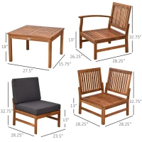 Outsunny 6 Piece L Shape Garden Sofa Set Solid Acacia Wood Garden Furniture Set with a Coffee Table for Yard and Bistro, Grey(m-3)