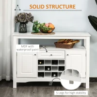 HOMCOM Coffee Bar Cabinet, Modern Sideboard Buffet Cabinet, Wine Cabinet with Drawer and 12-Bottle Wine Rack for Living Room, White(m-5)
