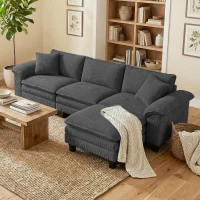 HOMCOM Sectional Sofa, L Shaped Couch with Deep Seat, Movable Ottoman and Pillow-top Armrests, Dark Gray(m-2)