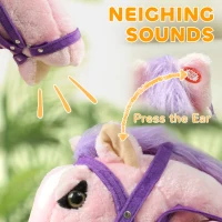 Qaba Spring Rocking Horse, Kids Ride on Horse, Plush Horse Ride-on w/ Sounds & Foot Stirrups for Kids 3-8 Years, Pink(m-4)