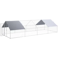 PawHut Large Chicken Coop Metal Chicken Run for Chickens with Waterproof and Anti-UV Cover, Spire Shaped Walk in Fence Cage Hen House for Outdoor and Yard Farm Use, 1.3" Dia, 9.8' x 26.2' x 6.4'(m-1)