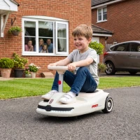 Qaba 12V Electric Wiggle Car with Convertible Steering Wheel Pull Handle, 2 Speed, Music, Lights for 3-5 Years, White(m-10)