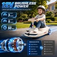 Qaba 12V Electric Wiggle Car with Convertible Steering Wheel Pull Handle, 2 Speed, Music, Lights for 3-5 Years, White(m-4)