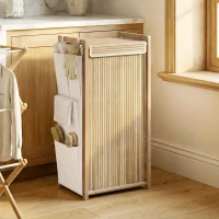 HOMCOM Bamboo Laundry Hamper with Removable Drawstring Bag and Side Storage Pockets, 20 Gal, Natural(m-8)
