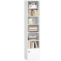 HOMCOM 7-Tier Bookcase, Display Shelf Unit with Adjustable Shelf and Cabinet, White(m-9)