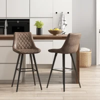 HOMCOM PU Leather Counter Height Bar Chairs Set of 2, 27.75" Bar Stools with Metal Legs for Dining Area, Kitchen Island, Brown(m-8)