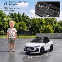 Qaba Audi A5L Licensed Electric Ride on Car for Kids 3-6 with Remote Control Dual Motors 4-Wheel Suspension Music, White(m-3)