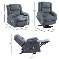 HOMCOM Electric Power Lift Recliner Chair for Elderly with Zero Gravity and Removable Upholstered Armrests, Reclining Chair with Remote Control, Side Pockets, Grey(m-4)