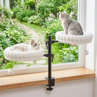 PawHut Cat Desk Bed for Indoor, Cat Hammock with 2 Removable Beds, 2 Hanging Balls for Desk, Windows, Holds Up to 24 lbs, White(m-8)