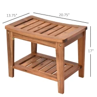 HOMCOM Acacia Wood Shower Bench Seat with Towel Shelf, 2-Tier Bathroom Spa Bathing Stool(m-3)
