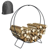 Outsunny 40" Firewood Rack with Waterproof Cover, Heavy Duty Wood Storage Holder Log Rack for Indoor Outdoor, Black(m-11)