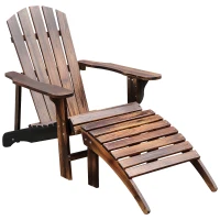 Outsunny Wooden Adirondack Chair with Ottoman, Outdoor Fire Pit Chair, Supports Up to 330 lbs., Rustic Brown(m-1)