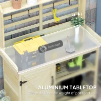 Outsunny Wooden Potting Bench with Storage, Aluminum Tabletop for Backyard, Patio, Balcony, Natural(m-4)