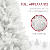 HOMCOM 7.5ft Unlit Artificial White Christmas Tree, Holiday Decor with 1346 Branch Tips, Auto Open and Steel Base(m-5)