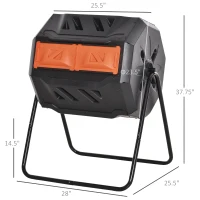 Outsunny Tumbling Compost Bin Outdoor 360° Dual Chamber Rotating Composter 43 Gallon, Orange(m-3)