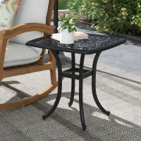Outsunny 21" Square Outdoor End Table, Cast Aluminum Patio Side Table with Umbrella Hole for Garden, Balcony, Poolside, Black(m-1)