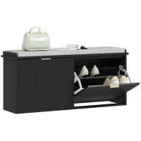 HOMCOM Shoe Storage Bench with Padded Seat Cushion and Flip-Drawer, Entryway Bench, Shoe Cabinet, 40.9x10.2x18.7 Inches, Black(m-11)