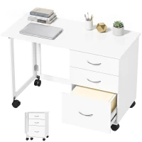 HOMCOM Computer Desk Foldable Top Office Desk with 3 Drawers and 4 Lockable Wheels, White Wood Grain(m-13)