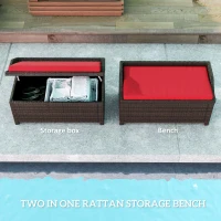 Outsunny Outdoor Wicker Storage Bench with Storage & Cushion, Red(m-4)