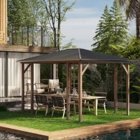Outsunny 10' x 12' Hardtop Gazebo with Galvanized Steel Roof, Wood Grain Steel Frame, Heavy Duty Permanent Pavilion Outdoor Gazebo, for Garden, Patio, Backyard, Deck, Lawn(m-10)