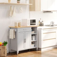 HOMCOM Wooden Rolling Kitchen Island on Wheels,  Kitchen Cart with Drawer for Dining Room, Grey(m-2)