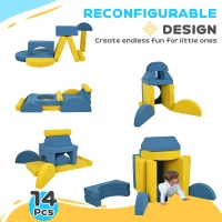 Qaba 14 Pieces Foam Climbing Blocks for Toddlers, Indoor Climb and Crawl Activity Play Set, Yellow(m-4)