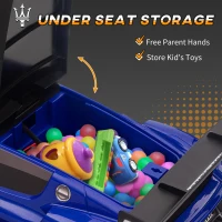 Qaba 6V Maserati GT2 Licensed Electric Car for Kids, Ride on Car with Under Seat Storage, LED Headlights Music, Blue(m-6)