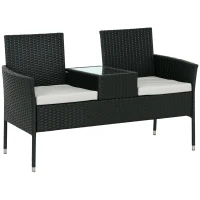 Outsunny Patio Furniture w/ Mid-Table PE Rattan Loveseat w/ Cushion, Light Grey(m-9)