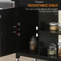 HOMCOM Kitchen Island Cart, Rolling Kitchen Island with Storage Shelf, Solid Wood Top, Drawer, for Dining Room, Black(m-7)