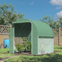 Outsunny 6' x 6' x 6' Tunnel Greenhouse Outdoor Walk-In Hot House with Roll-up Plastic Cover and Zippered Door, Steel Frame, Green(m-2)