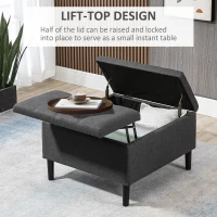 HOMCOM 30" Square Storage Ottoman, Upholstered Ottoman Coffee Table with Lift Top, Button Tufted and Wood Legs, Accent Footstool for Living Room, Dark Gray(m-4)