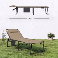 Outsunny 2 Piece Folding Chaise Lounge Pool Chairs with 5-level Reclining Back, Reading Hole, Side Pocket, Beige(m-3)