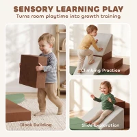 Qaba Foam Climbing Blocks, 8PCS Climbing Toys, Velvet Fabric, Foam, Non-Slip, Kids Soft Play Set for Crawling, Ages 1+, Brown(m-5)