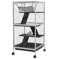 PawHut 45" H Rolling Small Animal Cage with Hammock, Ferret Cage, Chinchilla Cage, Pet Habitat with 6 Doors, Removable Tray(m-1)
