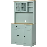 HOMCOM Kitchen Pantry Storage Cabinet with Microwave Stand, 71" Modern Kitchen Hutch with Open Countertop, Light Green(m-11)