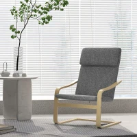 HOMCOM Modern Accent Chair, Linen-Feel Upholstered Living Room Chair with Wood Curved Legs for Balcony, Dark Grey(m-1)