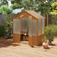Outsunny 6' x 4' x 7' Polycarbonate Greenhouse, Walk-in Hot House Kit, Hobby Greenhouse with Lockable Door, Level 5 Wind Resistant Wooden Frame, Rustic Brown(m-7)