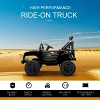 Aosom 12V Battery Powered Kids Ride On Car Off Road Truck Toy w/ Parent Remote, Black(m-4)