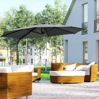 Outsunny 10ft Offset Patio Umbrella with Base, Hanging Aluminum and Steel Cantilever Umbrella with 360° Rotation, Easy Tilt, 8 Ribs, Crank, Cross Base for Poolside, Garden, Gray(m-10)