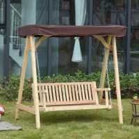 Outsunny Wooden Porch Swing Bench, 2-Seater Outdoor Swing Glider with Adjustable Canopy, Adjustable Hanging Chains, A-Frame, for Garden, Poolside, Backyard, Brown(m-2)
