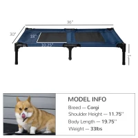 PawHut 36" x 30" Elevated Cooling Summer Dog Cot Pet Bed with Mesh Ventilation - Blue(m-3)