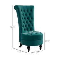 HOMCOM Retro High Back Armless Accent Chair, Fabric Upholstered Tufted Chair for Living Room, Dining Room and Bedroom, Green(m-3)