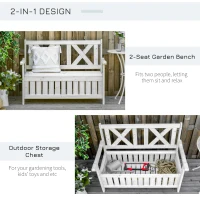 Outsunny Wooden Outdoor Storage Bench 2-Person Backyard Patio Bench with Louvered Side Panels & Wood Build, White(m-4)